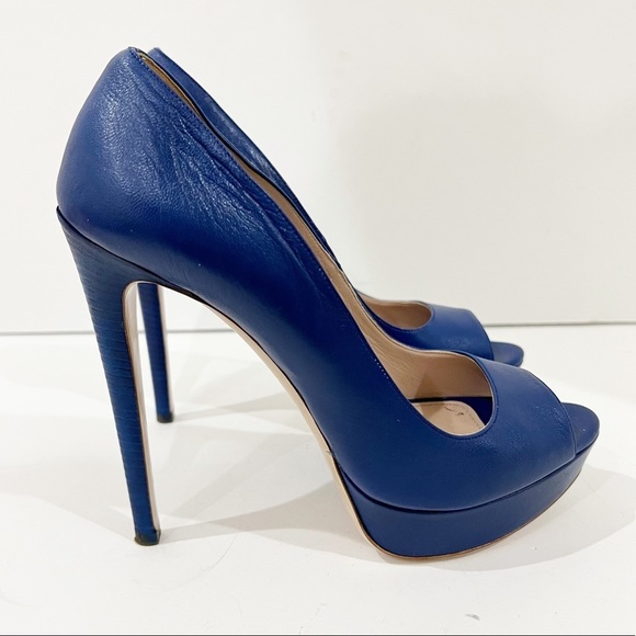 Miu Miu royal Blue Leather Peep Toe Platform Pumps Sz 38.5 US 8 - Picture 4 of 14
